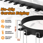 Landscape Edging, 2.0" x 20' Plastic Garden Edging with 20 Pcs Metal Spikes, Flexible Garden Border for Lawn, Landscaping, Flower Beds