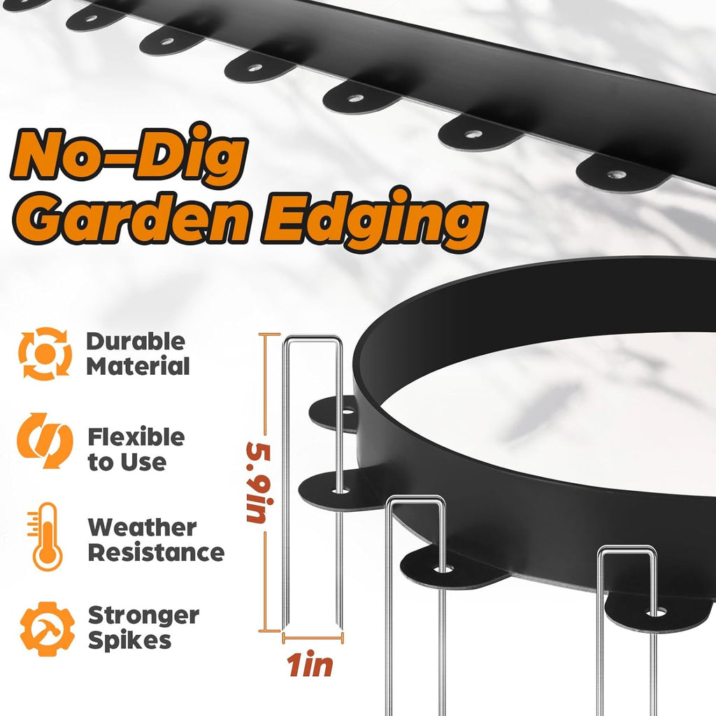 Landscape Edging, 1.5" x 40' Plastic Garden Edging with 40 Pcs Metal Spikes, Flexible Garden Border for Lawn, Landscaping, Flower Beds