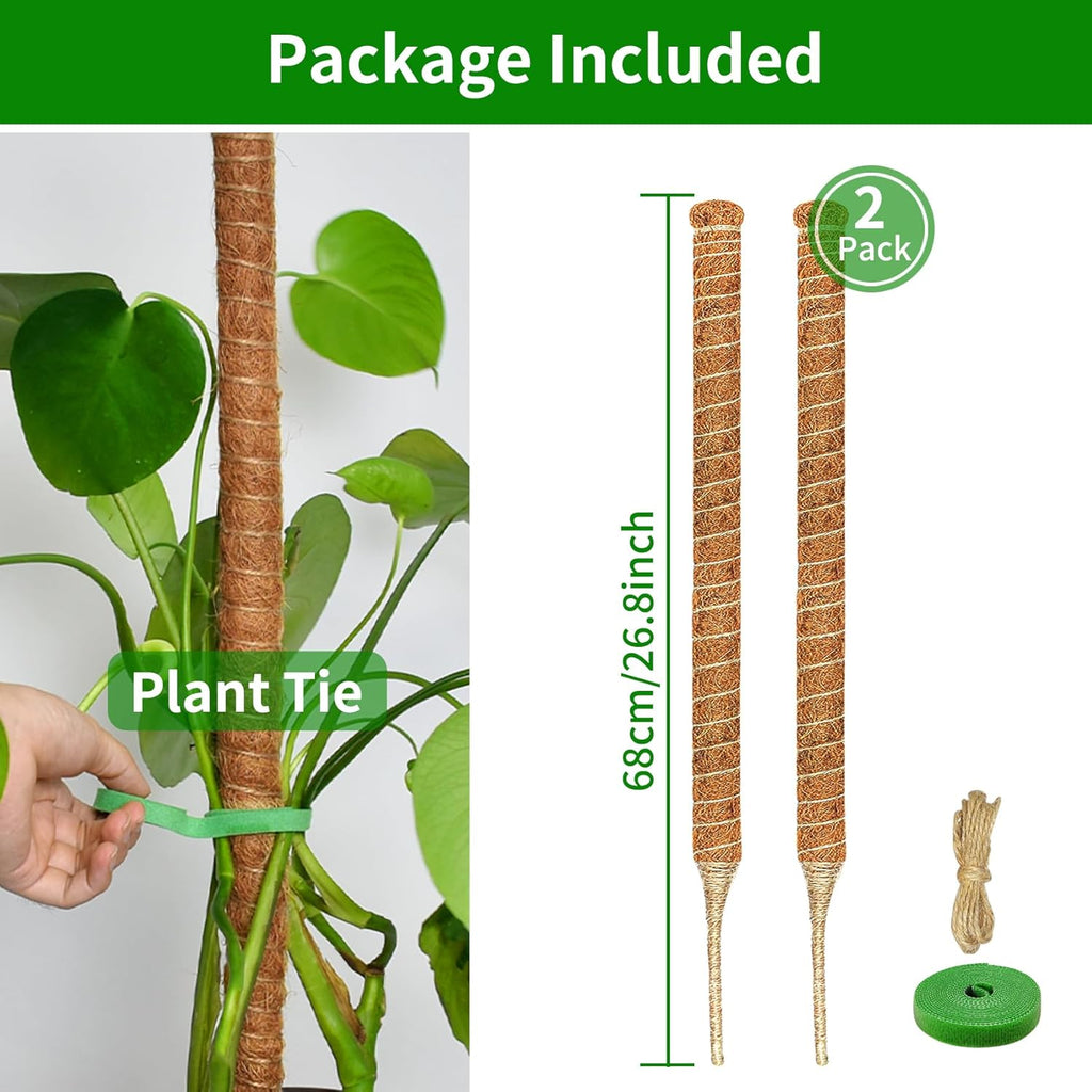 2 Pack Moss Pole, 26.8-Inch Moss Poles for Plants Monstera,Bendable Plant Support Stakes for Climbing Plants Indoor, Garden Trellis Plant Stick for Potted Plants, Pothos Philodendron