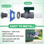 Easy Install Rain Barrel Spigot Kit - 3/4 Inch Rain Barrel Valve with Hose Faucet Adapter Thread Sealing Tape, Durable PVC Barrel Diverter Kit for Garden Barrels Water Tanks Aquariums