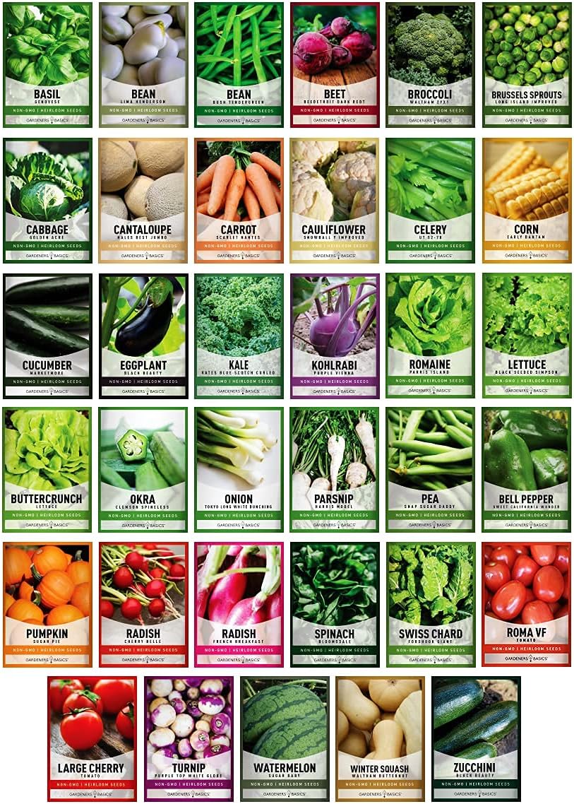 Gardeners Basics Survival Vegetable Seeds Garden Kit Over 16,000 Seeds Non-GMO and Heirloom, Great for Emergency Bugout Survival Gear 35 Varieties Seeds for Planting Vegetables 35 Free Plant Markers