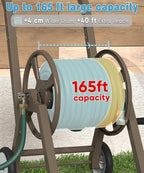 Artigarden Garden Hose Reel Cart with Wheels, Holds 165 ft of 5/8’’ Hose Outdoor Heavy Duty Powder-coated Steel Water Storage Winder Holder with 3.9 Ft Leader Hose for Outside Lawn Yard, Brown