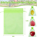 Morcheiong 60Pcs Fruit Protection Bags 8" x 12", Reusable Fruit Netting Bags for Fruit Trees, Garden Netting Mesh Bags with Drawstring (Green)