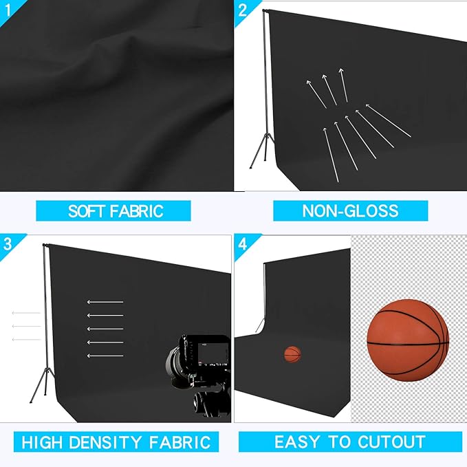 ISSUNTEX 10X12 ft Background Muslin Backdrop, Photo Studio, Collapsible High Density Screen for Video Photography and Television-Black