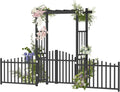 VINGLI Garden Arbor with Gate and Fence, PVC Wedding Arch for Ceremony Party, Garden Trellis for Climbing Plants Outdoor, Arch Backdrop Stand for Garden, Backyard, Lawn, Wedding (Black)