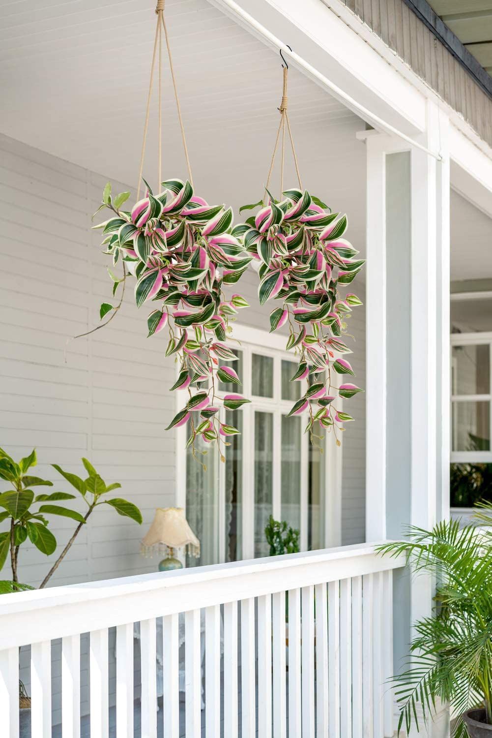 DILATATA Fake Hanging Plants Artificial Hanging Plants 26" Faux Wandering Jew Hanging Leaves Plants for Wall Shelf Home Indoor Outdoor Decor - 2 Pack
