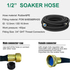 1/2inch 100ft Garden Soaker Hose Solid Brass Connector Heavy Duty Water Hose Perfect for Garden, Vegetable| Leakproof Lightweight 100 FT Soaker Hose