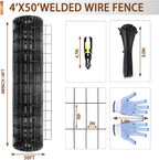 Tongmo 4 ft x 50 ft Black PVC Coated Welded Wire Fence, 16GA Garden Chicken Wire Fence Roll, Mesh Size 2" x 4" Hardware Cloth, Ideal for Yard Protection and Poultry Netting