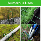 Bakulyor 200Pcs Green Landscape Staples 6 Inch Garden Artificial Turf Stakes Staples, 11 Gauge Lawn Galvanized Ground Fabric Pins for Weed Barrier Sod Decorations Holding Fence and Irrigation Tubing