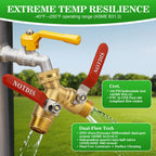 Hose Splitter 2 Way Heavy Duty Brass Garden Hose Splitter with 304 Stainless Steel Long Handle Outdoor Full Flow Hose Splitter Connector,Y Valve 3/4 Inch GHT Thread