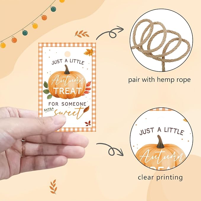50pcs Thanksgiving Gift Tags with String, Autumn Pumpkin Thank You Tags for Birthday and Baby Shower Party Favors Decoration(Pumpkin)
