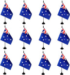 Australia Desk Flag, 12 Pack Australian Table Office Flag with Black Solid Pole and Stand Base, International Country Flag, Festival Celebration, Classroom Meeting Desktop Decor (Australia)