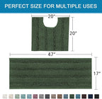 H.VERSAILTEX Bathroom Rugs Bath Rug Set 2 Piece Bathroom Contour Rug Toilet Mat Sets Non Slip Contour Bath Rug Ultra Thick Water Absorbent Striped Bath Mats(47" x 17" Plus 20" x 20" U, Bronze Green)