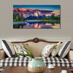 Sunset Landscape Canvas Wall Art for Living Room Grand Teton Wyoming National Park Picture Wall Decor Snake River Mountain Forest Nautre Prints Artwork Bedroom Bathroom Office Home Decor 29" X 58"