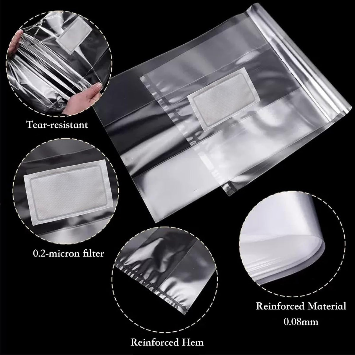 Sealable Mushroom Grow Bags with 0.2 Micron Filter,10''x5.5''x24'',0.08mm/3.15mil Thick PP,Extra Large Size Transparent Cultivation Bags for Commercial & Home Use (50 PCS)