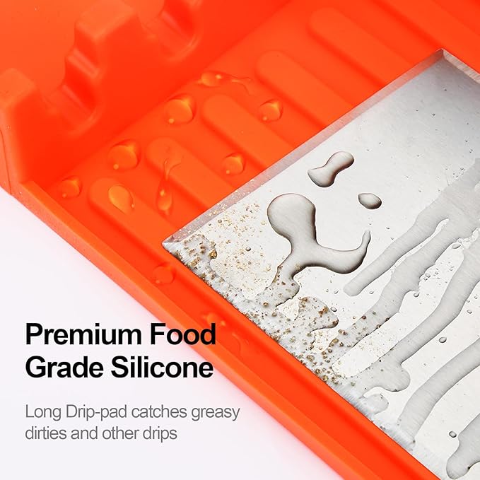 Silicone Griddle Tools Mat for Blackstone,16.9"x 11.8" Spatula Mat with Drip Pad,Heat-Resistant Grill BBQ Caddy Utensils Holder for Kitchen,Cooking & Countertop,Side Shelf Mat Blackstone Aceessories
