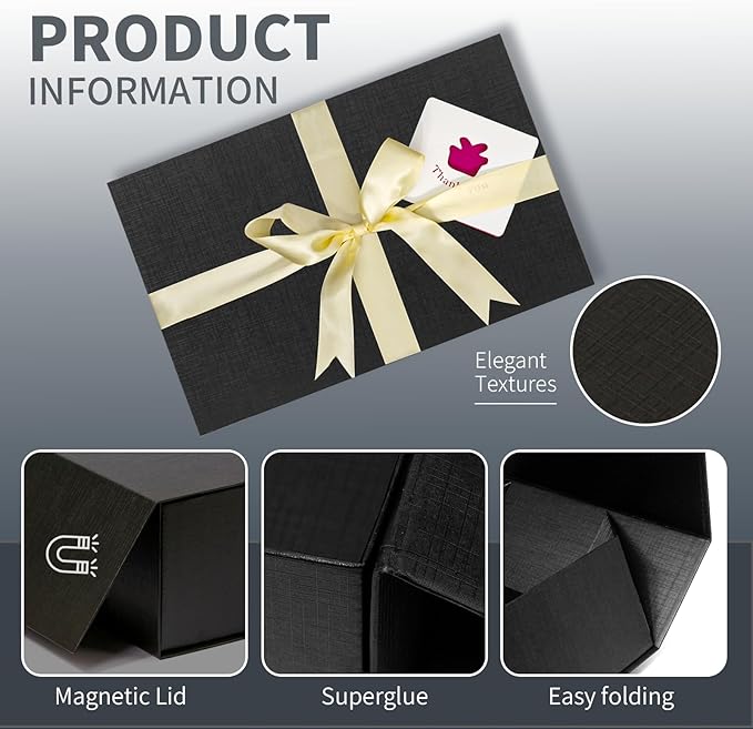 Large Black Gift Box,13.75"x9"x4.5", Gift Boxes with Magnetic Lids for Presents Closure Gift Packing for Birthday,Christmas, Halloween,Wedding,Bridal Gifts,Mother's Day Gift Packging