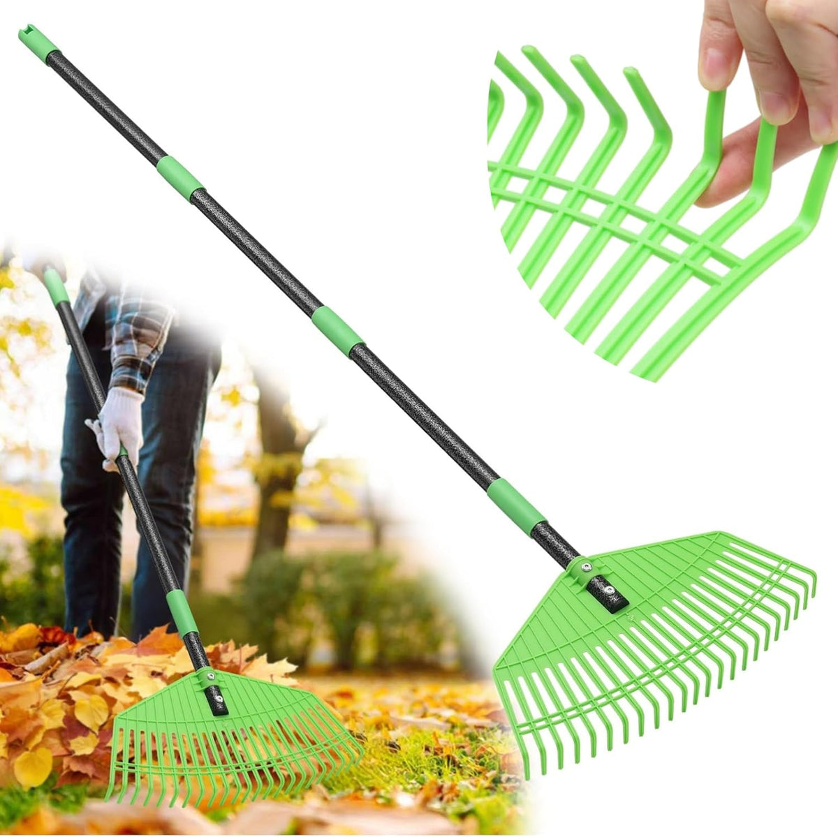 Plastic Rake for Leaves - Lightweight Outdoor Garden Rakes for Leaves,Grass,Pine Needle,Gentle Sweep Leaf On Lawn Yard, 75" Adjustable Long Handle for Gardening Camping