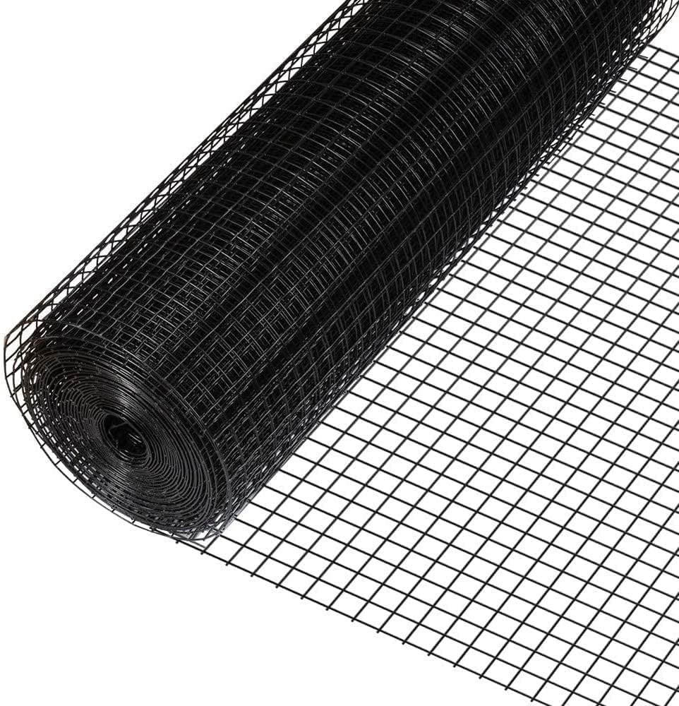 Fencer Wire Hardware Cloth with 1-Inch Grid, 16 Gauge Black Vinyl Coated Welded Fence Mesh Roll for Home and Garden Fence and Pet Enclosures Protect (24 Inch x 100 ft.)