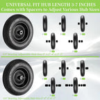 RRQ (2 Pack) 4.80/4.00-8 Tire and Wheel, 16" Pneumatic Wheelbarrow Tires with 3" Centered Hub and 3/4" Bearings (Comes with 5/8" ID Iron Tube Adapter), for Wheelbarrow, Garden Cart, Trailer and More