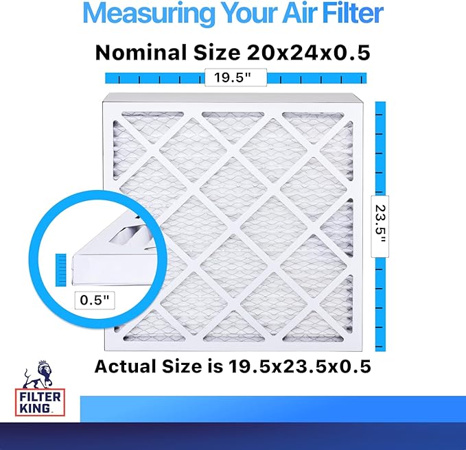 Filter King 20x24x0.5 Air Filter | 4-PACK | MERV 8 HVAC Pleated A/C Furnace Filters | MADE IN USA | Actual Size: 19.5 x 23.5 x 0.5"