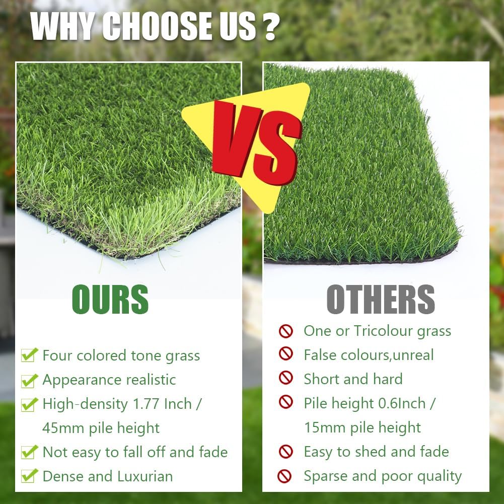 Petgrow Luxurious Artificial Grass Realistic Turf 3 X 40 Feet,1.57 Inch Pile Height Ultrathick Indoor/Outdoor Dog Fake Faux Grass,Synthetic Grass Rug Garden Landscape Patio,Drainage Holes
