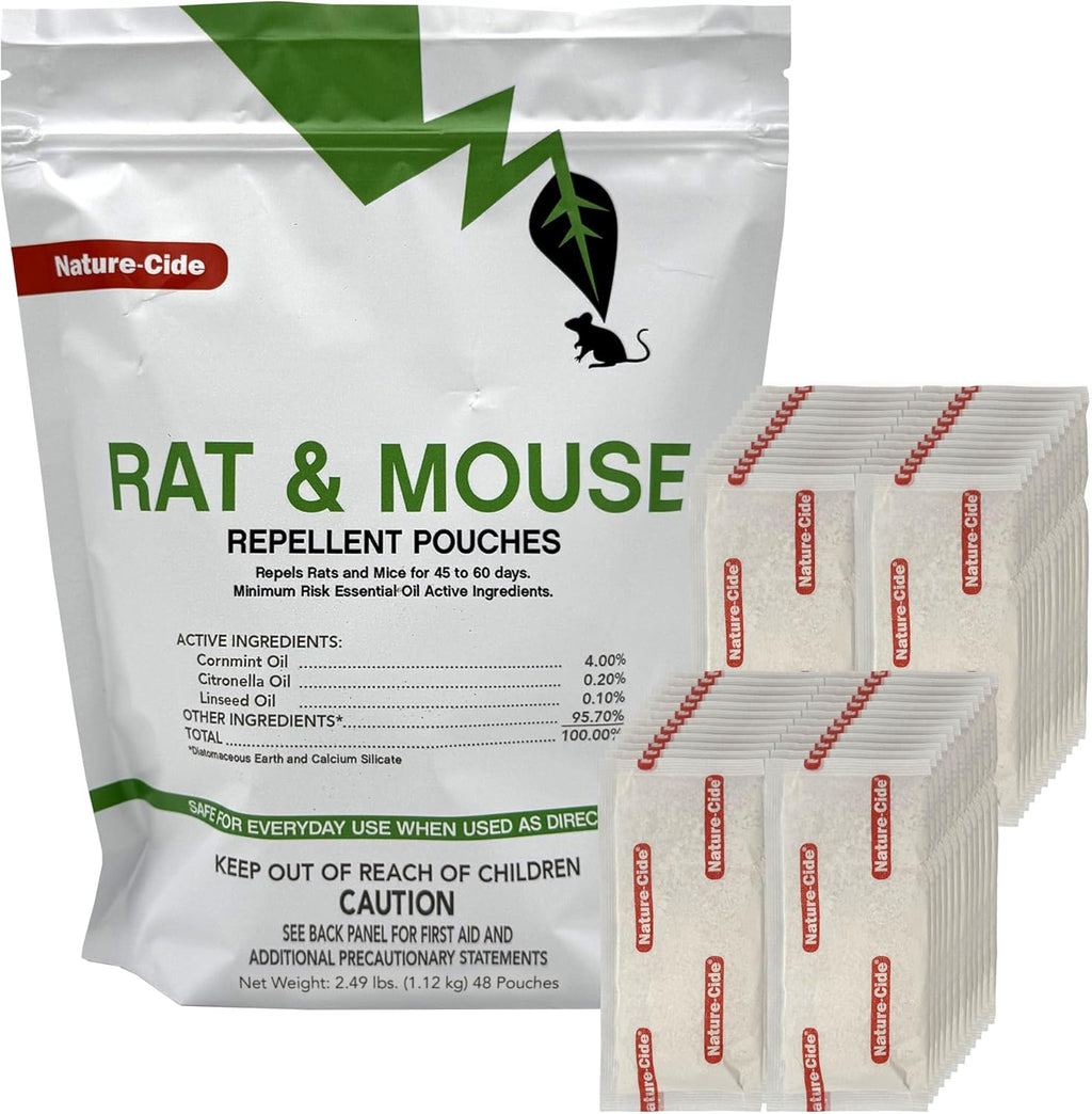 Nature-Cide Rat & Mouse Pouches - Plant-Based Formula for Indoor & Enclosed Spaces - Fresh Mint Aroma, 45-60 Day Use - 25 sq ft Coverage per Pouch (Pack of 48)