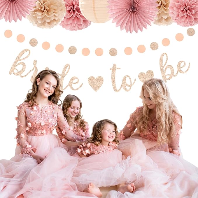 Blush-Pink Rose-Gold Bridal-Shower Fall Party-Decorations - 31pcs Bride To Be Sign Banner,Bachelorette Paper Lanterns,Wedding Streamers Garland,Boho Peach Tissue Pom Poms Fans Decor Supplies Burgleda