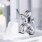 Creative Balloon Dog Statues Small Ceramic Animal Sculpture Modern Home Decor Living Room Desktop Decorations Bedroom Office Cabinet Ornament (Silver)