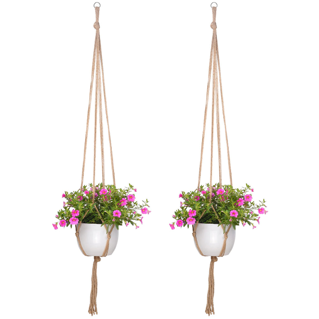 EBOOT 2 Pack 48 Inch Large Macrame Plant Hanger Rope to Hang Flower Pot Plant Holder for Indoor Outdoor Decorations, 4 Legs (Linen Color)