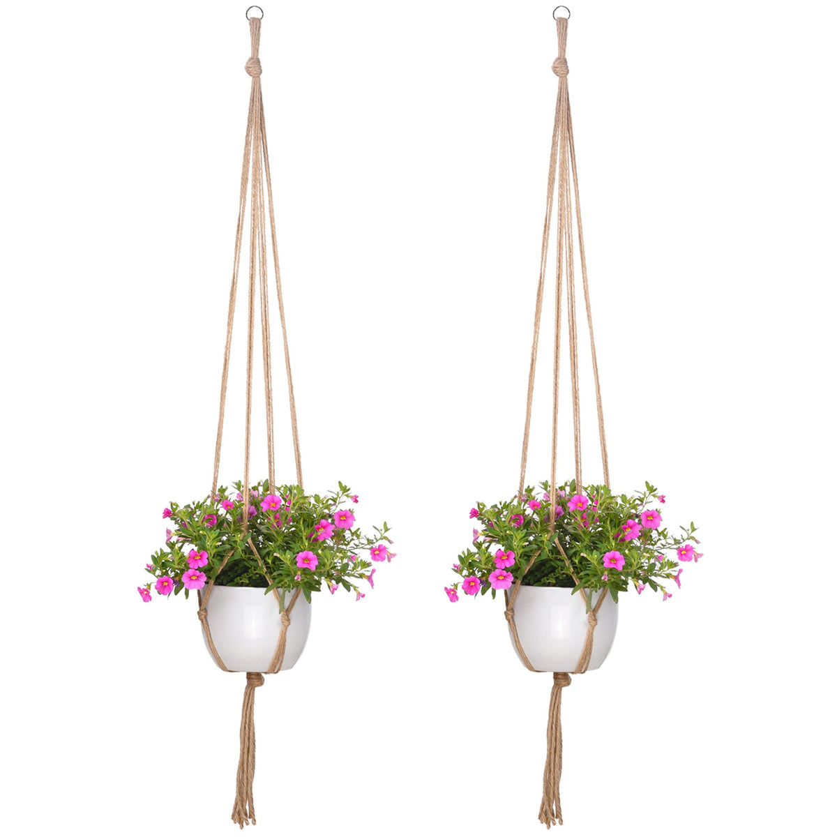 EBOOT 2 Pack 48 Inch Large Macrame Plant Hanger Rope to Hang Flower Pot Plant Holder for Indoor Outdoor Decorations, 4 Legs (Linen Color)