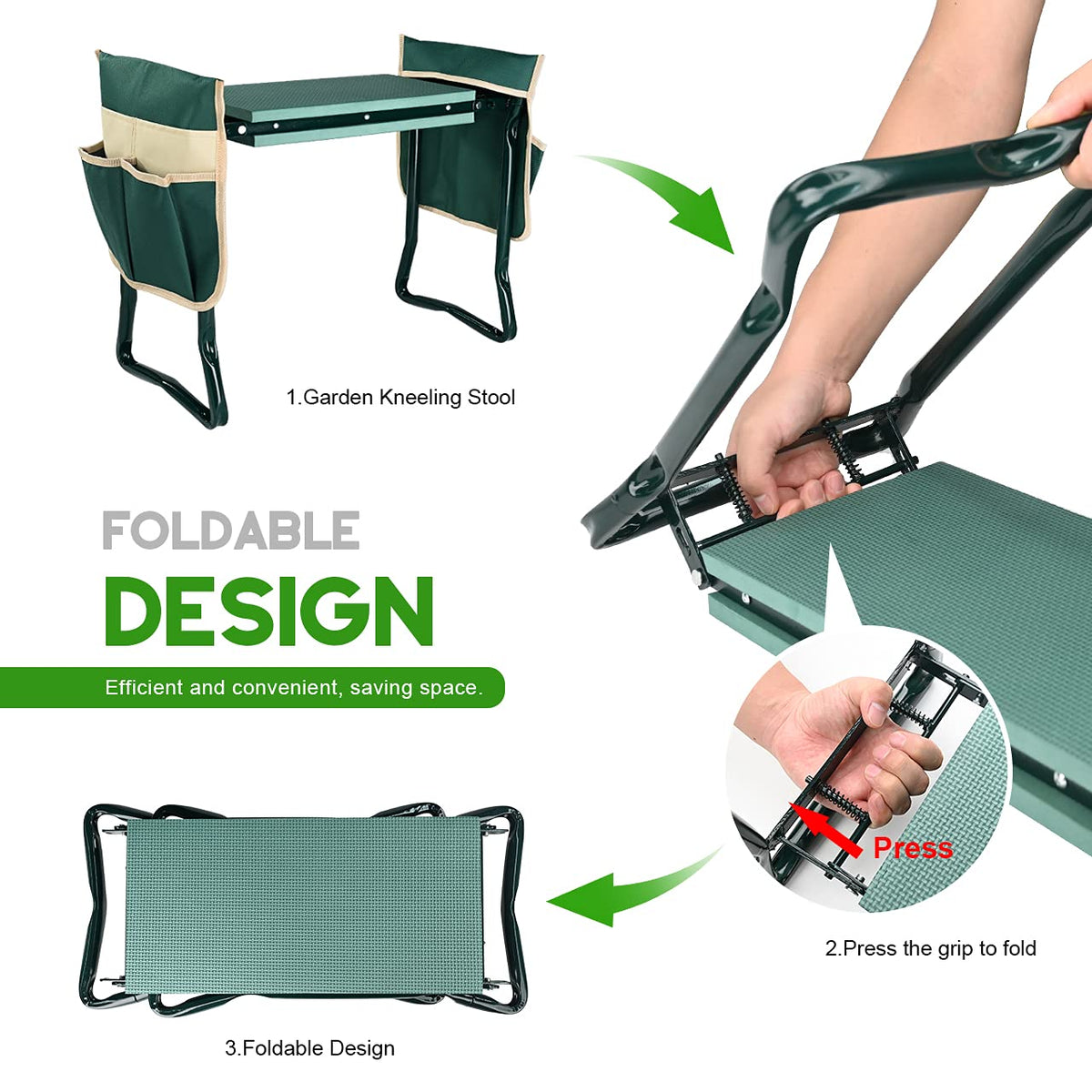 KVR Upgraded Garden Kneeler and Seat with Thicken & Widen Soft Kneeling Pad,Heavy Duty Foldable Gardener Stool with 2 Tool Pouches,Gardening Gifts for Women Mom Men Seniors¡­…