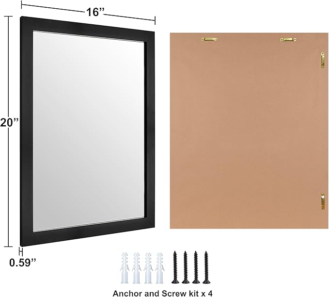 Ruomeng Rectangular Wall Mirror 16" x 20" for Bathroom, Bedroom, Entryway, Living Room, Black