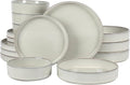 Bloomhouse - Oprah's Favorite Things - Santorini Mist Double Bowl Terracotta Reactive Glaze Plates and Bowls Dinnerware Set - Moonstone White, Service for Four (16pcs)
