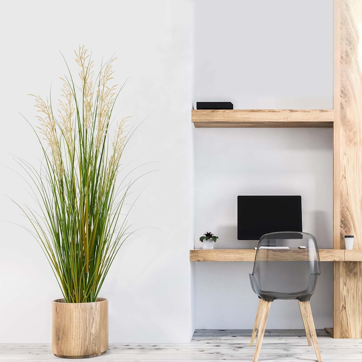 Artificial Plant, 47in Tall, 2pk Grass, Faux House Plants in Pot, Indoor Decorative Flowers &Greenery for Home and Office, Ideal Housewarming Gift
