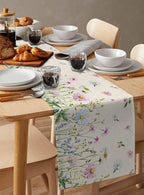 Vintage Wildflowers Cotton Linen Table Runner for Dining Kitchen, Wedding Outdoor Party Tablerunners Decoration, Farm Floral Pink Botanical Plants Dresser Scarf Coffee Tablecloth Runners 13x48 Inches
