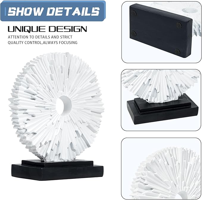 Abstract Statue for Home Decor,Office Desk Sculpture for Men,Creative Round Line Ornament for Bookshelf,Modern Decorative Sculpture,Bedroom,Livngroom,Table(White)