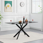 51.18" Glass Dining Table for 4-6, Dining Room Table with Black Tempered Glass and Black Metal Legs, Modern Rectangular Kitchen and Dining Room Dinner Table for Kitchen