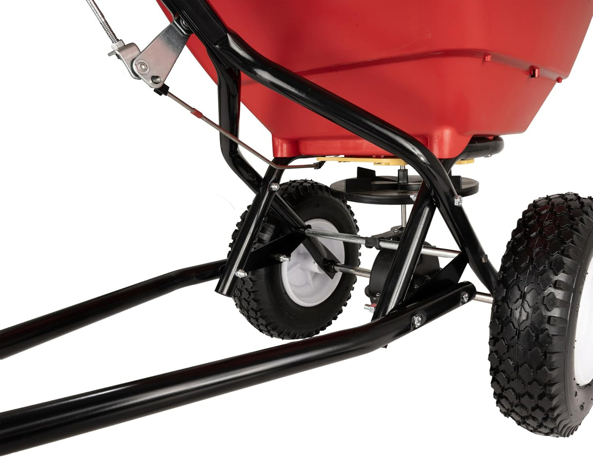 EarthWay Products T150 150lb Towable Broadcast Fertilizer Spreader, Seed Spreader, Pull Behind Aerator/Seeder for Garden Tractor, Easy Flow Control, Adjustable, Non-Skid Tires