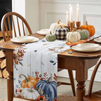 Thanksgiving Fall Cotton Linen Table Runner for Dining Kitchen, Pumpkins Eucalyptus Wedding Outdoor Party Tablerunners Decoration, Farmhouse Wooden Dresser Scarf Coffee Tablecloth Runners 13x60 Inches