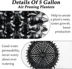 Air Pruning Planters 5 Gallon 6-Pack, Sturdy Plastic Roots Control Planter Container for Fruit Vegetable Garden Orchard, Size 12"x12",Black