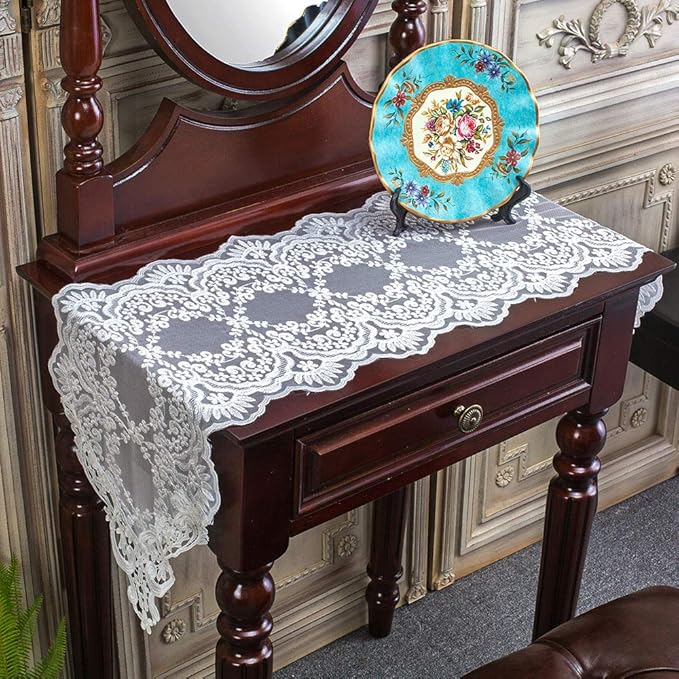 ARTABLE Rectangle Table Runner Lace Macrame Embroidered Table Runners with Exquisite Vintage Shabby Chic for Holiday Wedding Long Dinner Tables (White, 12 x 84 Inch)