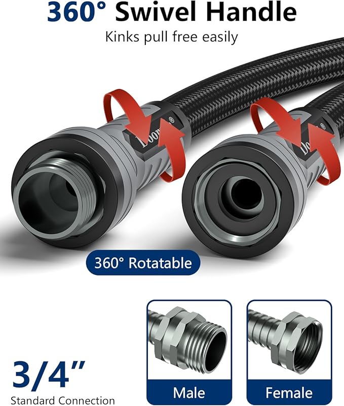 Garden Hose, Flexible Ultra Lightweight Durable, Kink-Free Water Hose with 10 Function Sprayer - Non-Shrinking, Easy to Store, All-Weather, High-Pressure, Black (50 FT)