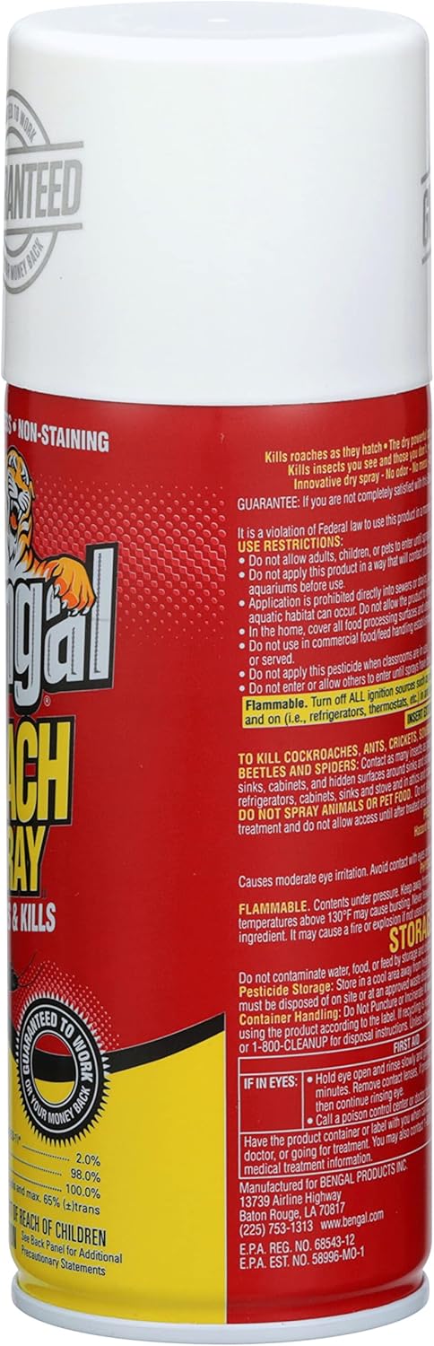 Bengal Roach Spray, Odorless Stain-Free Dry Spray, 2-Count, 9 Oz. Aerosol Cans