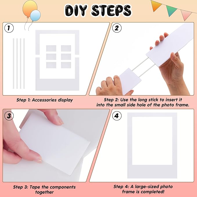32 x 24 Inch Large Blank DIY Photo Booth Props Picture Frame Party Frame DIY Photo Booth Props Selfie for Birthday, Graduation, Christmas Holiday Party (White,Vertical)
