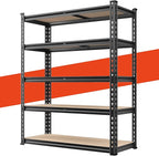 REIBII 72" Garage Shelving, Heavy Duty Storage Shelves 2000LBS, 5 Tier Metal Shelving Unit, Adjustable Garage Storage Shelves for Craft Warehouse Pantry Basement, 72'' * 35.5'' * 11.8''