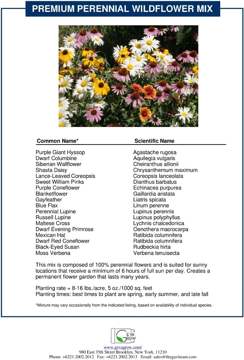 Bulk Wildflower Seed Shaker – Perennial Flower Seeds Mix to Plant Anywhere, by Geva Grow | 20 - Different Type Beautiful Perennial Wildflower Seeds Bulk 900,000+ Seeds, 1 Pound Tub