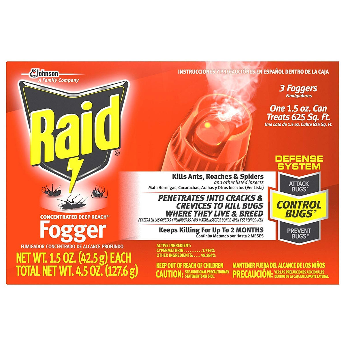 Raid® Concentrated Deep Reach Fogger, 1.5 oz, 3 Cans ( Pack of 3)