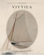 VIYYIEA Gold Framed Wall Art Canvas Print Home Decor for Living Room White Sailboat Seascape Watercolor Vintage Beach Painting on Canvas - Coastal Wall Art Prints for Bedroom Office Bathroom 13x16in