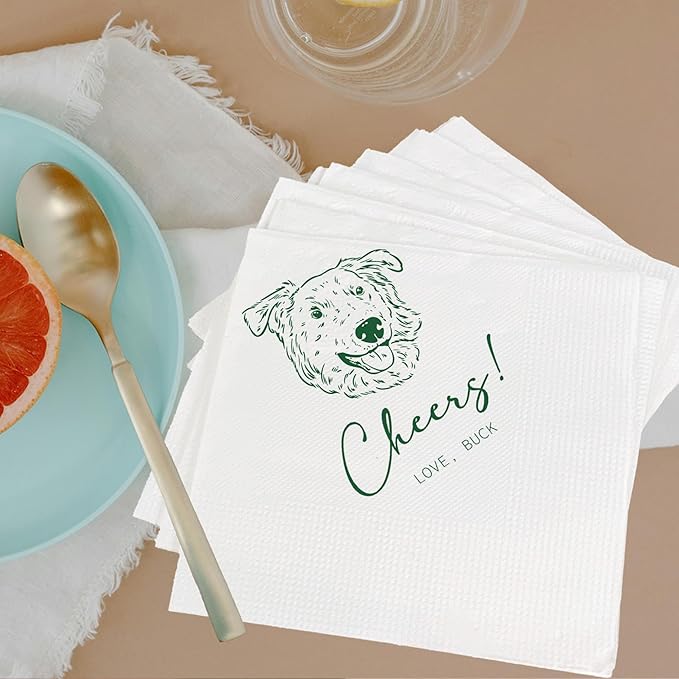Luxury Custom Pet Wedding Cocktail Napkins, Personalized Wedding Napkins, Cocktail Bridal Shower Decor, Bridal Shower Decorations, Engagement Party Style 7